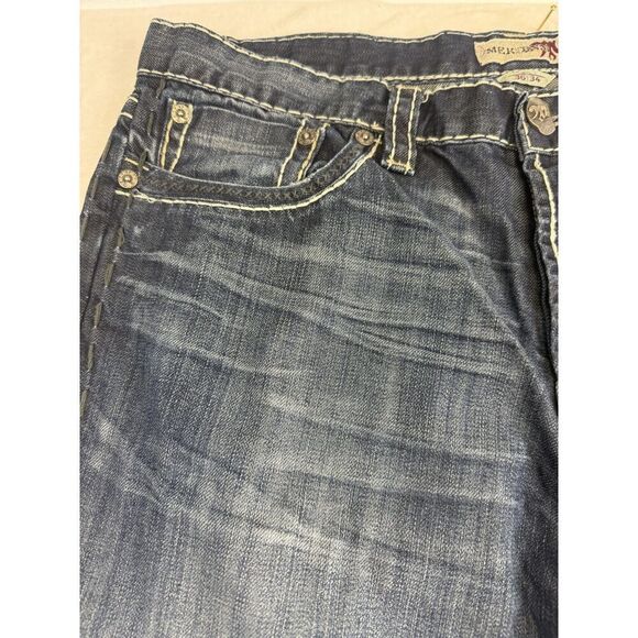 MEK Denim Jeans Mens 36x34 Blue Tetouan Straight Leg Contrast Stitch Distressed - Picture 2 of 15